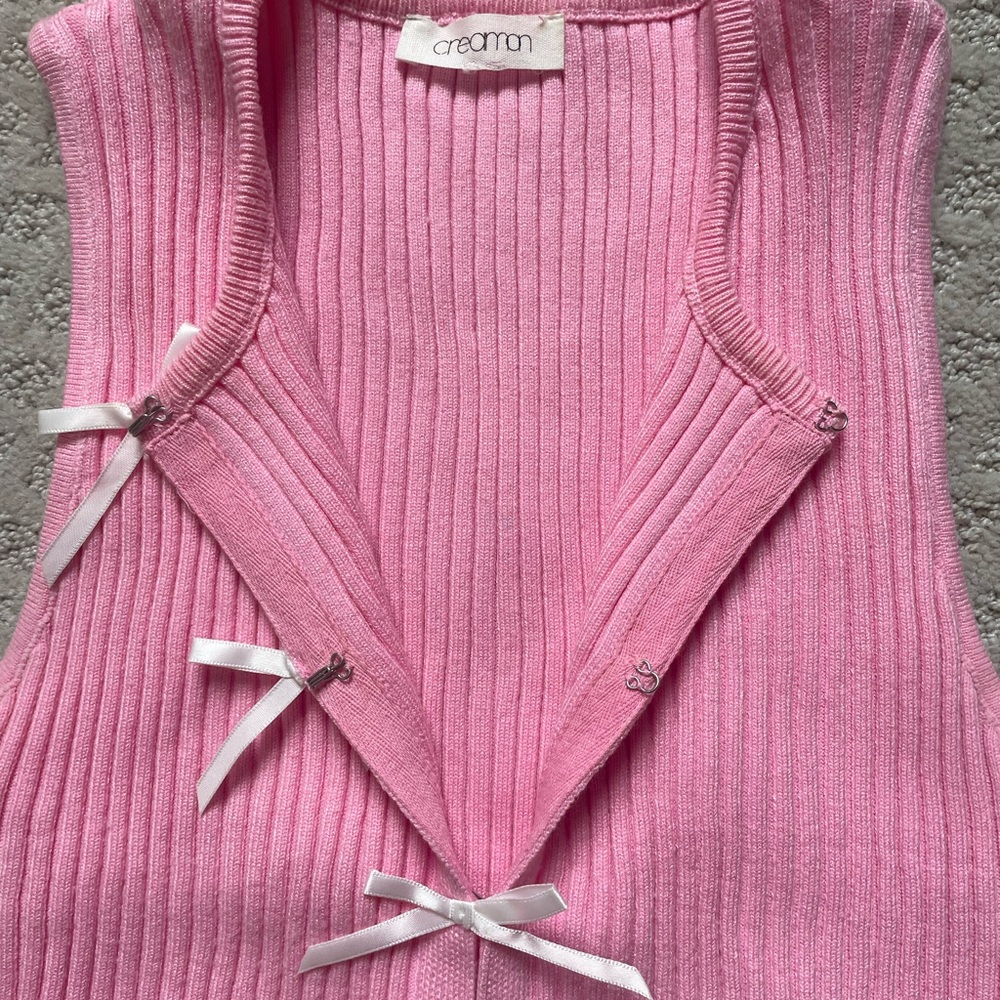 Pink Bow-Detail Ribbed Tank Top - Picture 3 of 4